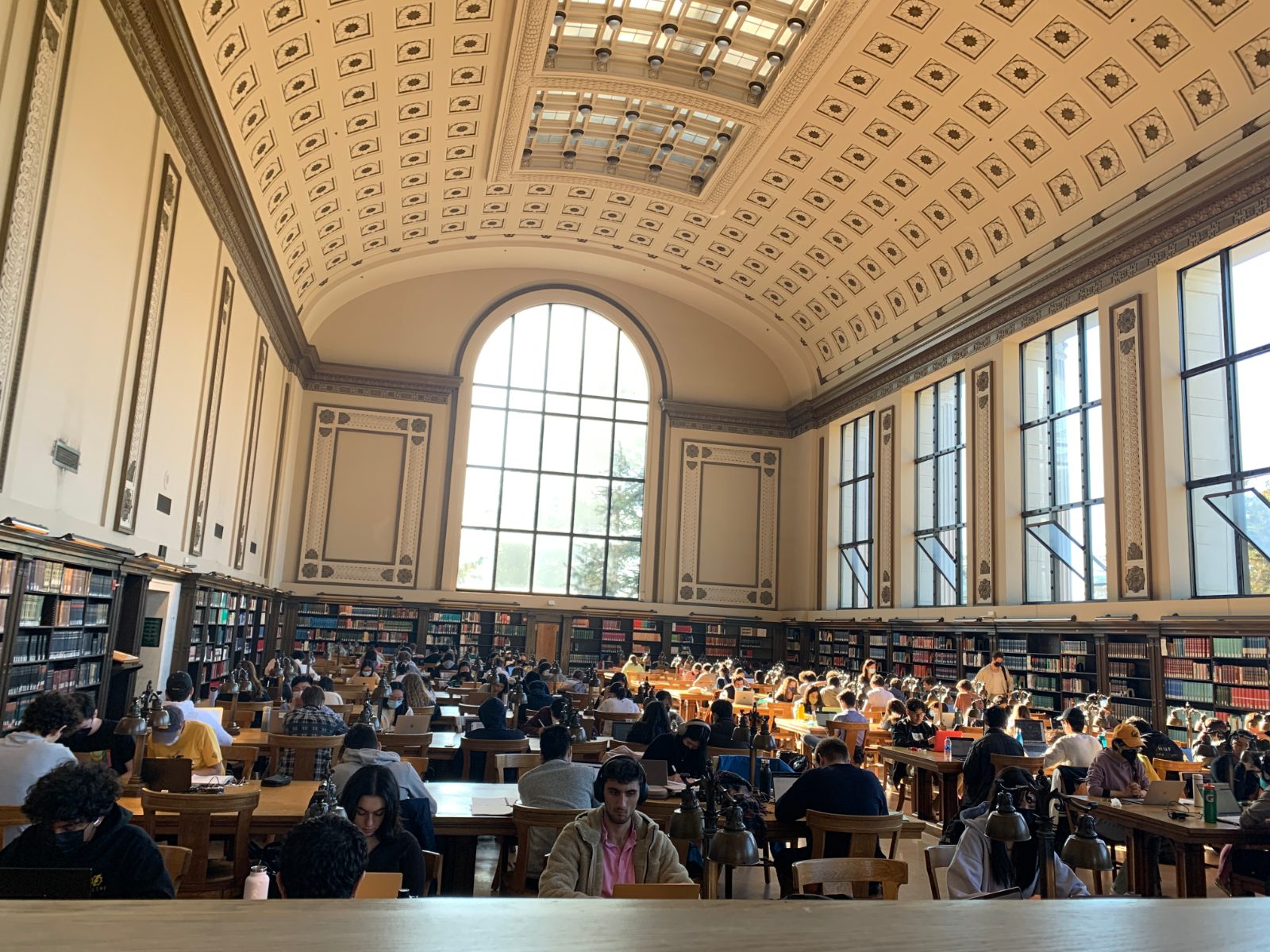 Grand university library reading room visited during a placement